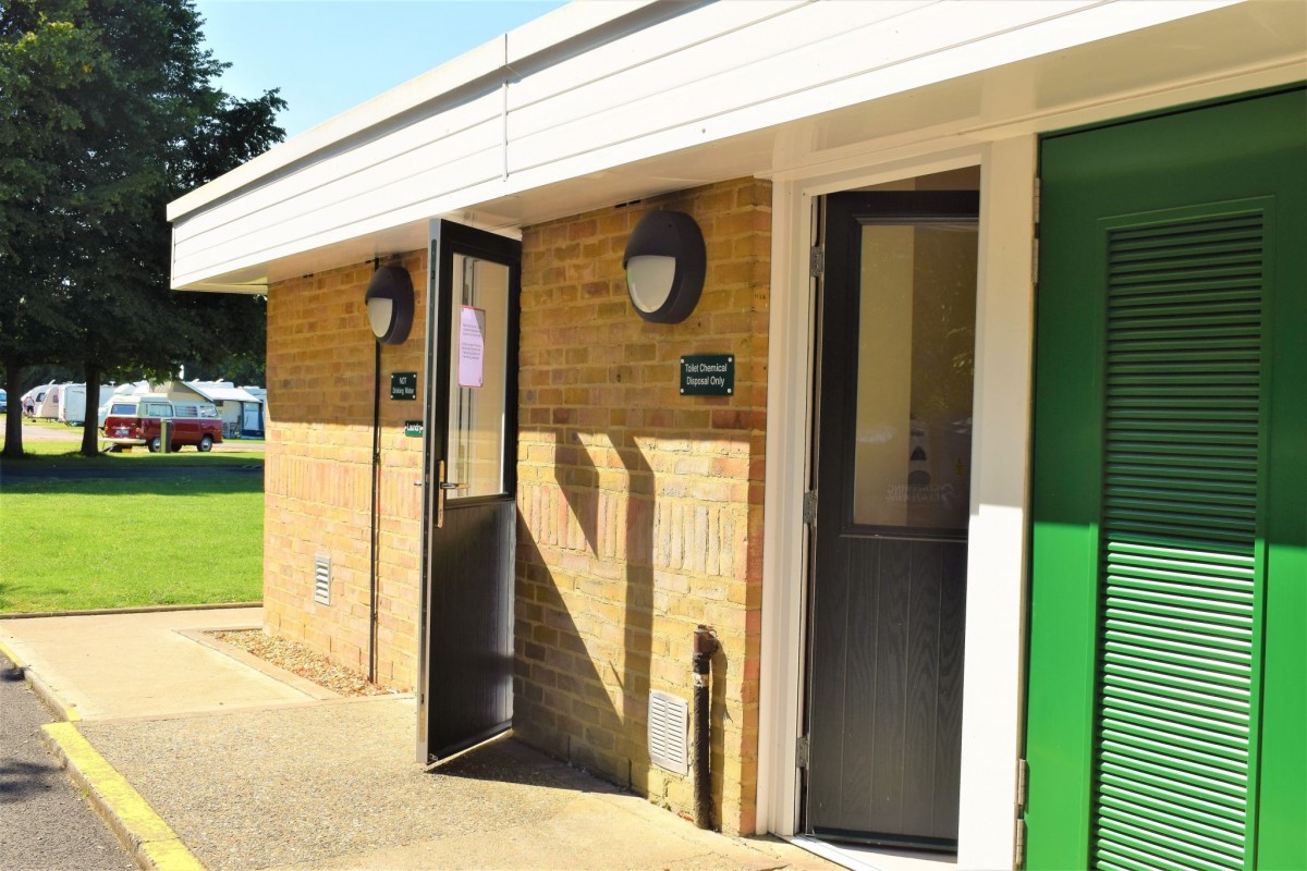 The back of the Facilities block at Cambridge Camping and Caravanning Club