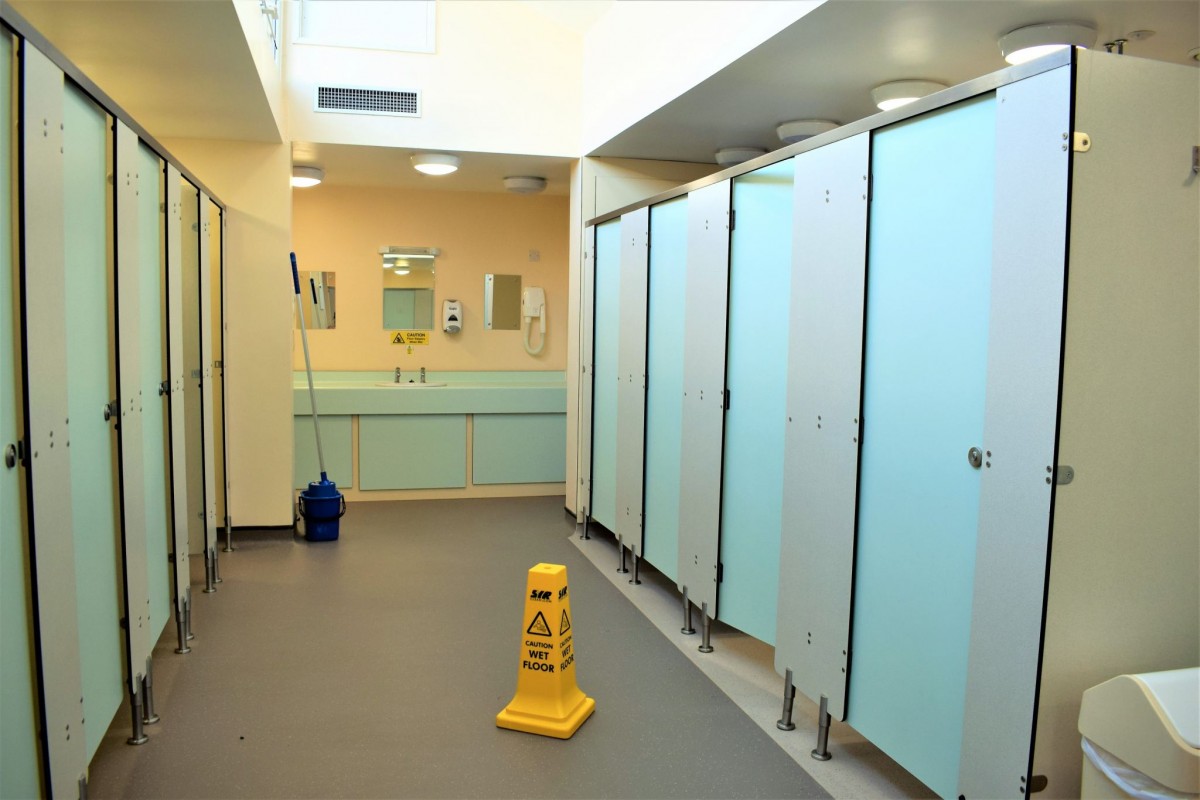 a view inside the ladies toilets Cambridge Camping and Caravanning Club