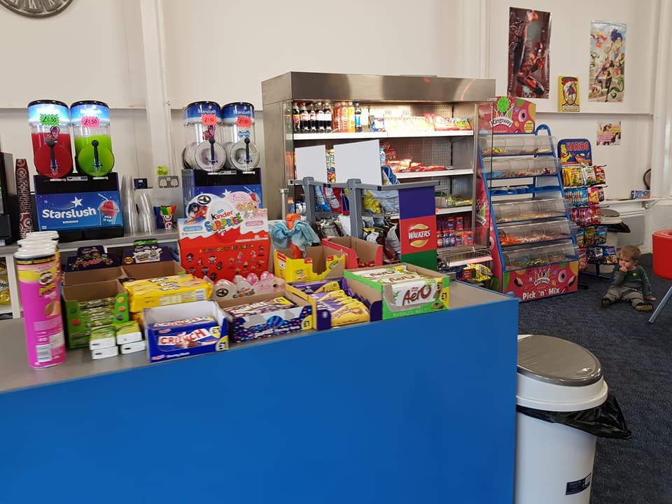 The end of the reception desk at trampoline park Tramp2Lean Peterborough