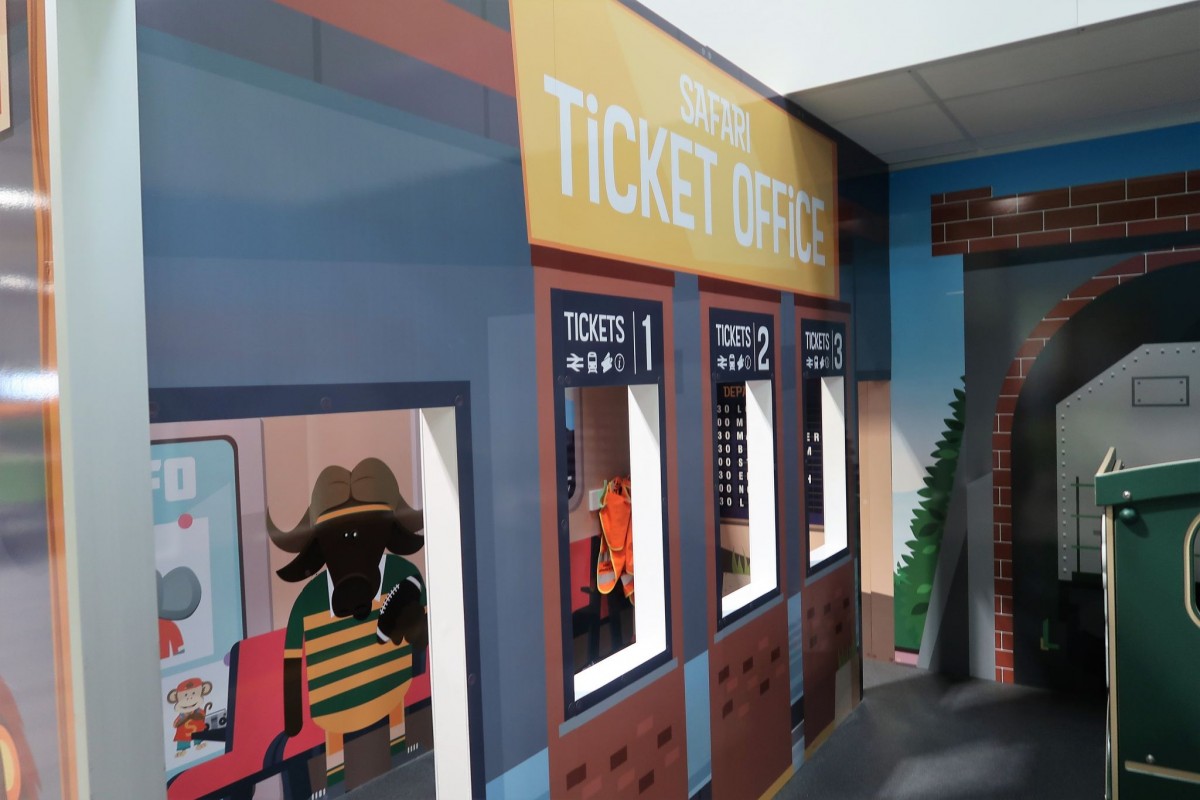 showing the ticket office inside the role play village at safari play adventure