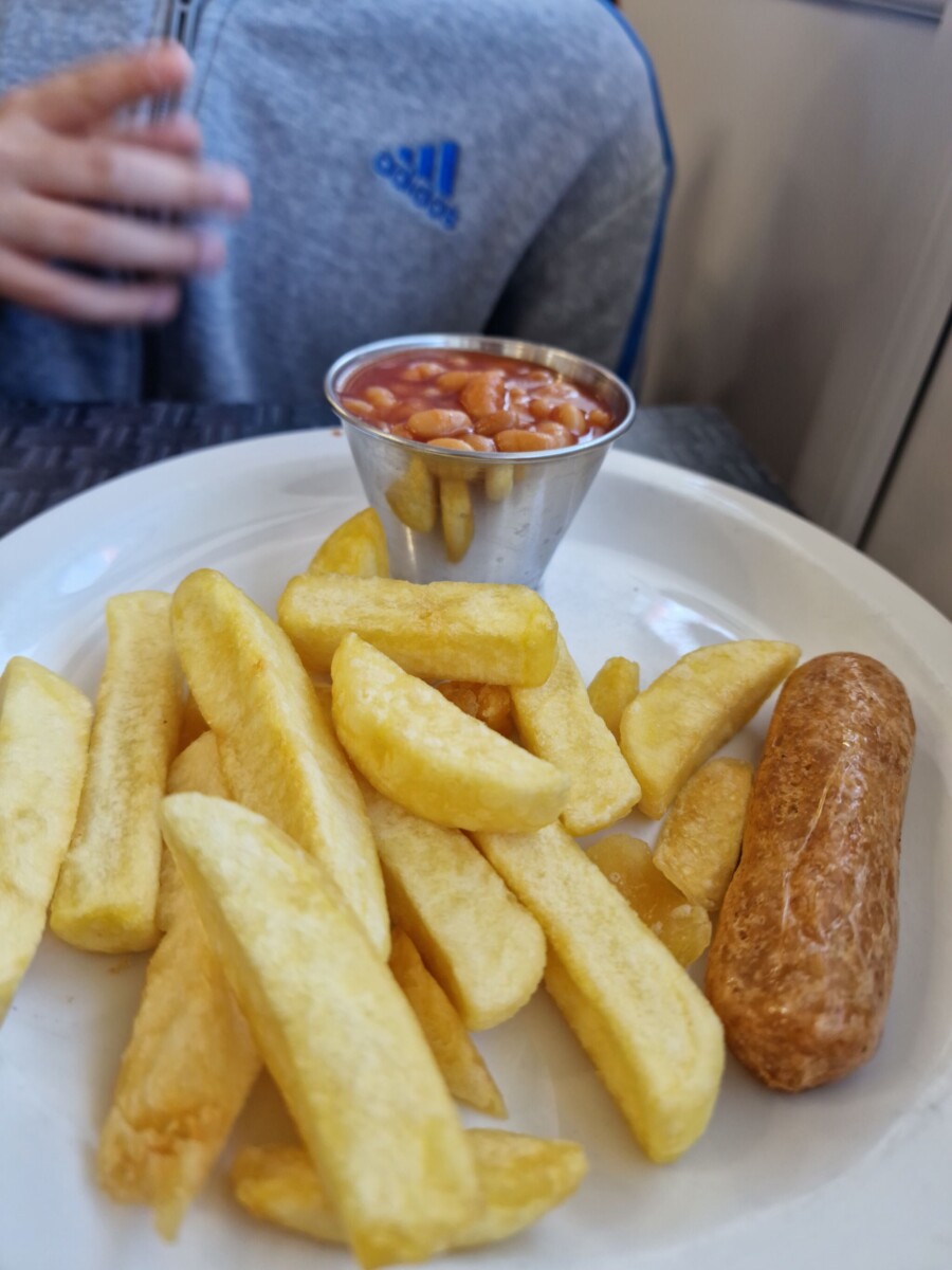 Children's Vegan Sausage meal at Sara's Tearoom